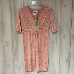 NWT Nurture Pink Floral Embroidered Dress Sz S Half Sleeve Sheath